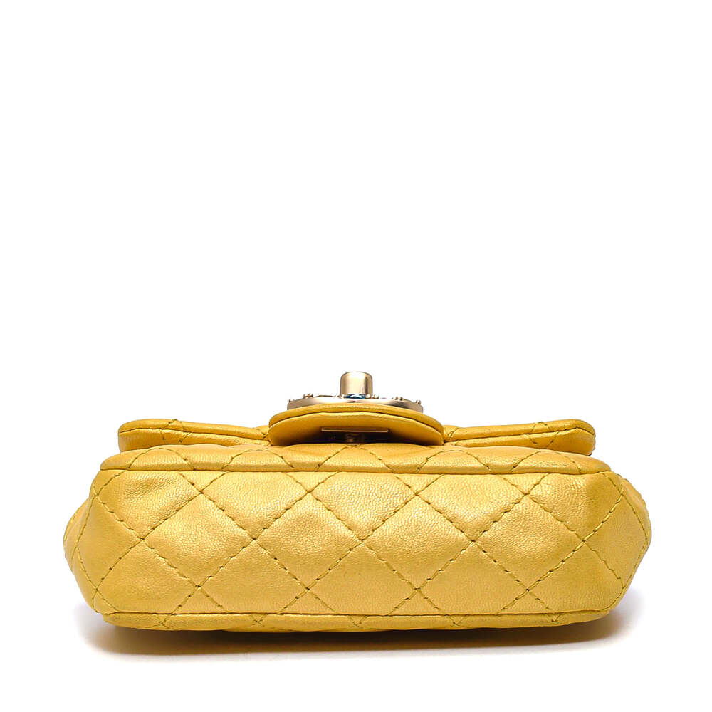Chanel Yellow Quilted Lambskin Leather Embellished CC Logo